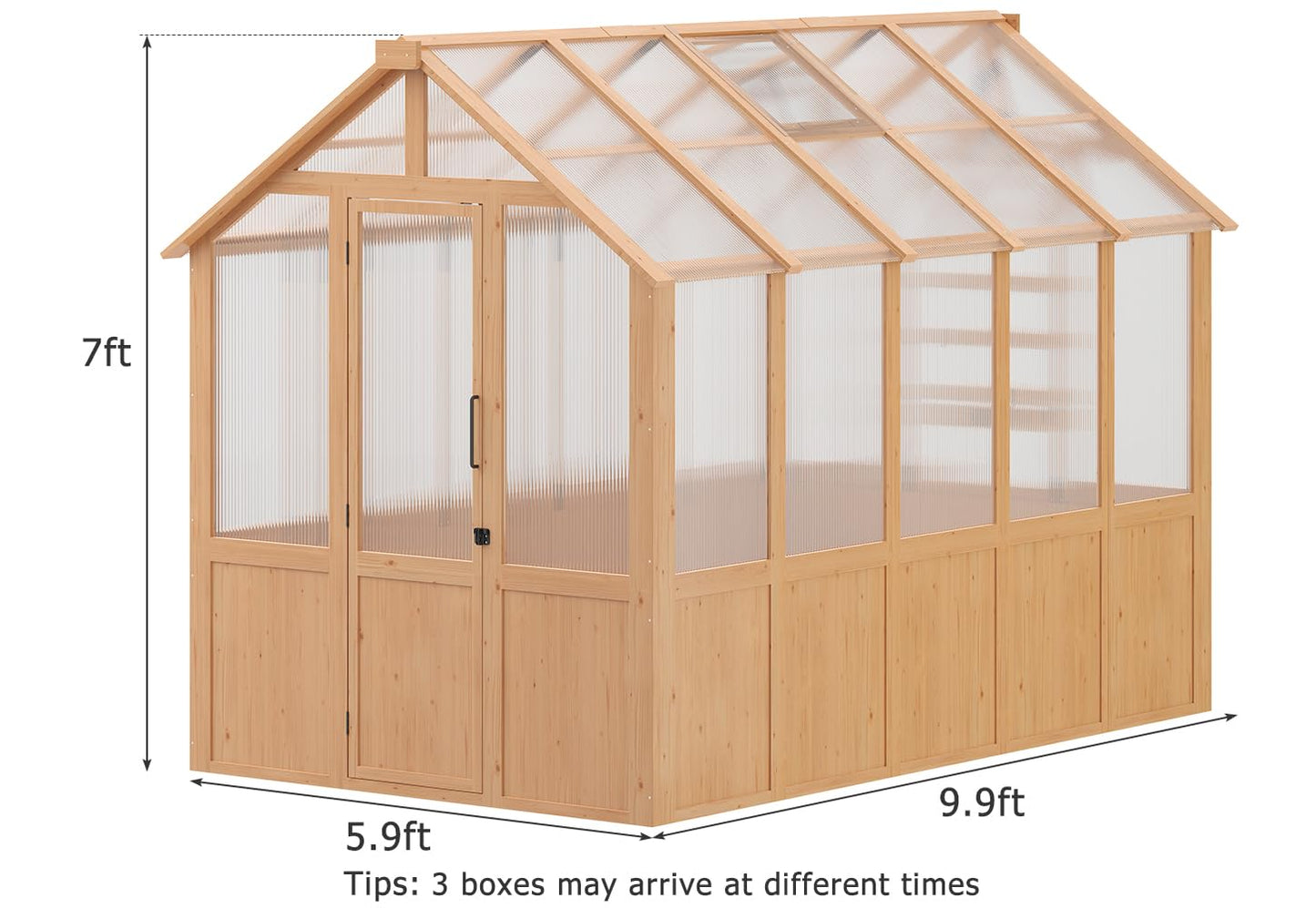 EROMMY 6x10 FT Wooden Greenhouse for Outdoors, Walk-in Greenhouse Kit with 4mm Polycarbonate Panels, Adjustable Roof Vent, Lockable Door, Backyard Greenhouse for Plants and Vegetables