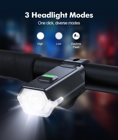 Zewdov 3+6 Modes Bike Lights for Night Riding with Side Light, Rechargeable & IP65 Waterproof Bicycle Light, Bike Headlight and Tail Light Set for Road/Mountain/Kids Bike Cycling Accessories