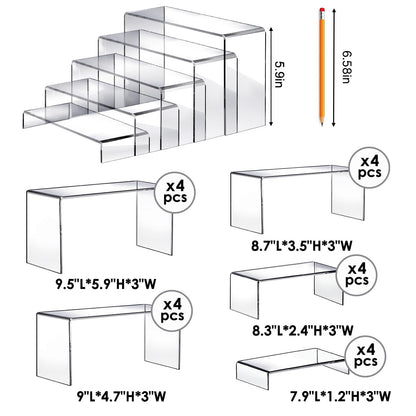 Fixwal 20pcs Large Acrylic Risers 4 Set Acrylic Display Stand Perfume Organizer Stands Clear Rectangular Dessert Table Display Set, Display Shelf for Show Cupcake, Figures, Jewelry, Toys