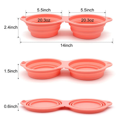 SLSON Collapsible Dog Bowls,Integrated Molding Dog Double Bowl No Plastic Rim 2 in 1 Foldable Pet Food & Water Bowl Cat Feeder Dish for Walking,Hiking,Camping (Cold Grey)