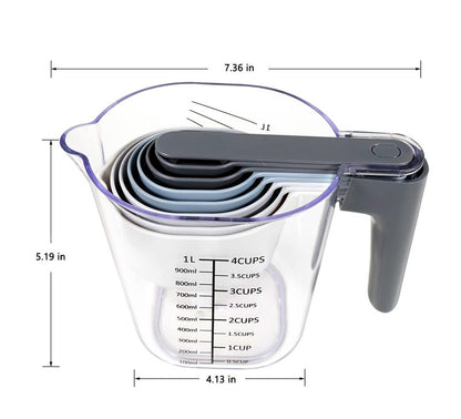 Recogwood 19 Pieces Measuring Cups and Spoons set, Includes 10 Stackable Measuring Cup with Lid and 9 Magnetic Measuring Spoons, Tablespoon for Liquid and Dry, BPA Free, Dishwasher Safe (Black)
