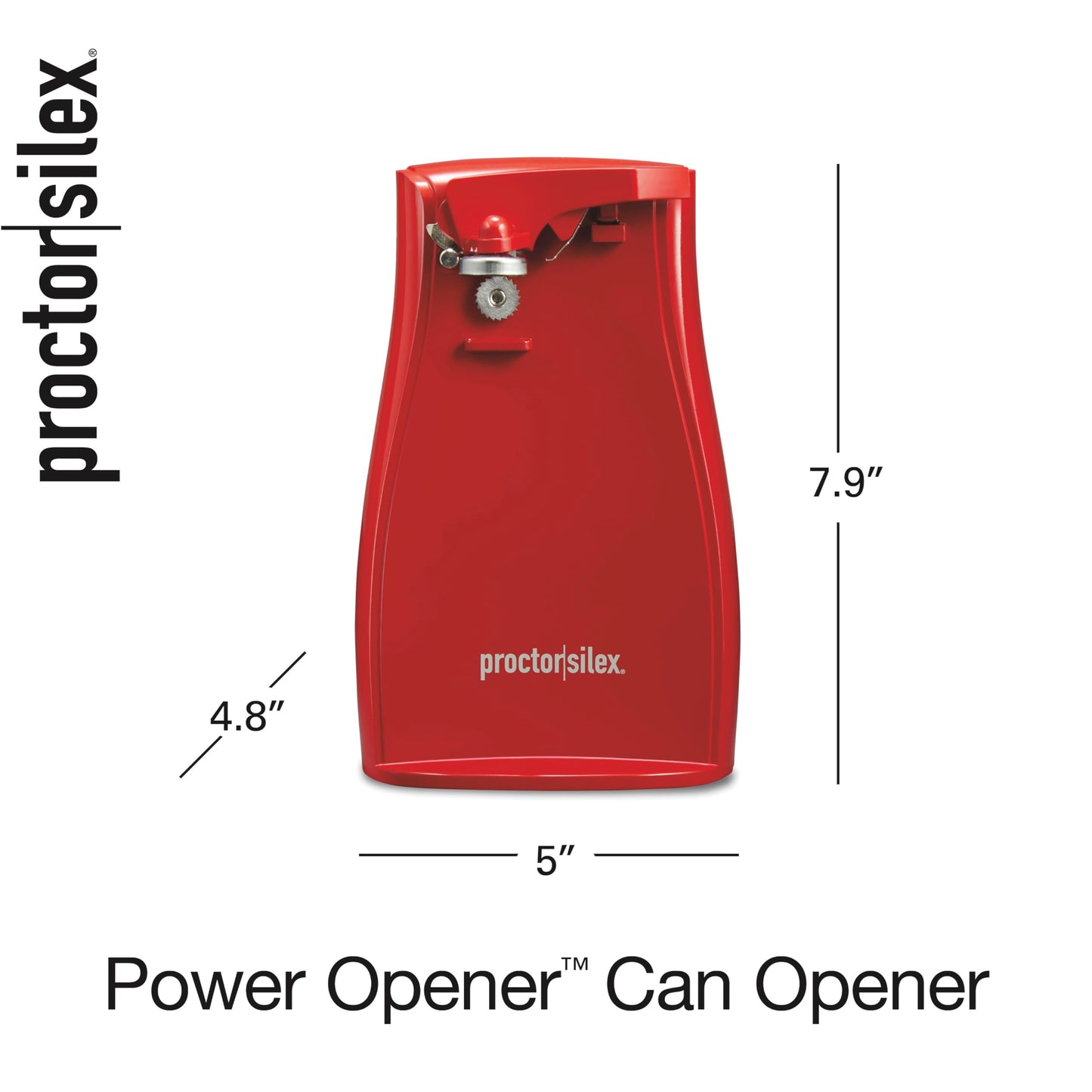 Proctor Silex Power Electric Automatic Can Opener for Kitchen with Knife Sharpener, Twist-off Easy-Clean Lever, Cord Storage, Red (75226)