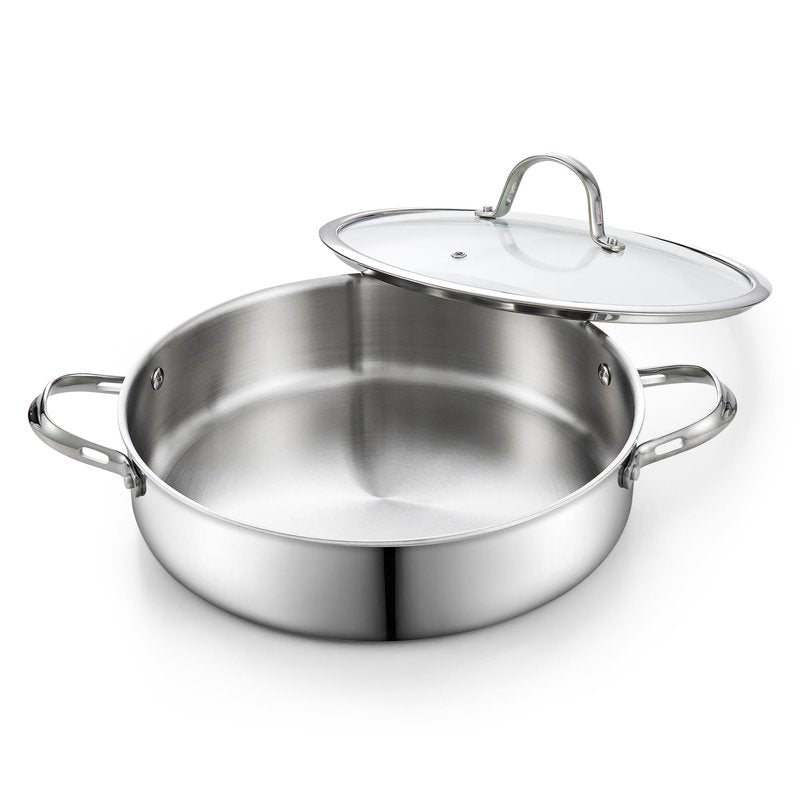 Cooks Standard Multi-Ply Clad 5.5 Quart Stainless Steel Sauté Pan, 12 Inch Deep Frying Pan Skillet with Lid, Induction-Ready Cooking Pan with Two Side Handles, Dishwasher & Oven Safe