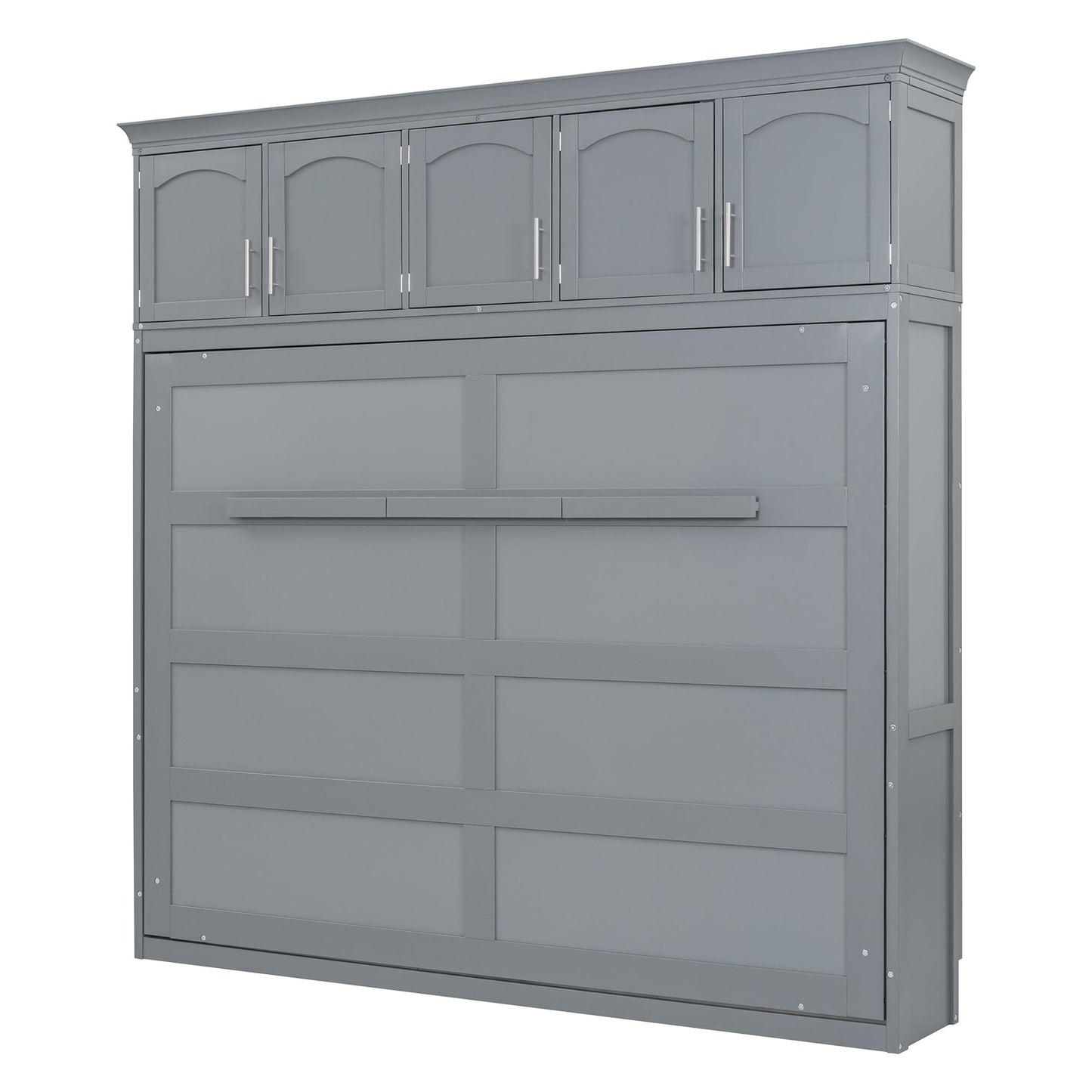 YOPTO Full Size Murphy Bed Cabinet,Folding Wall Bed Frame with Top Storage Lockers,Hidden Platform Bed Chest W/Wood Slats Support,Space-Saving,Easy Assembly,for Bedroom,Guest Room,Home,Office,Gray