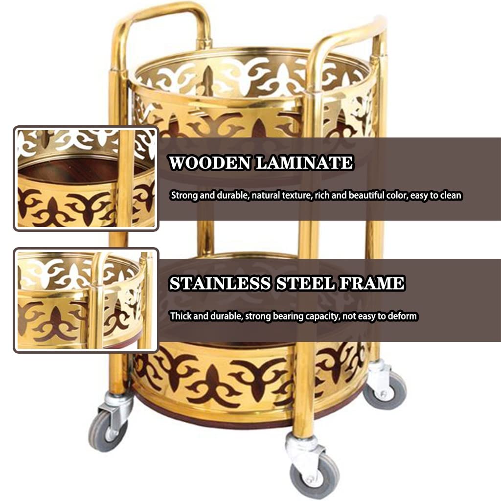 Bar Cart with Wheels High-end Restaurant Luxury Style Serving Cart, Portable Mobile Double Armrest Drink Cart, Banquet Service Equipment (Color : Gold, Size : 80 * 40cm)
