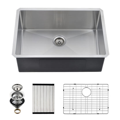 EcoChannels Undermount Kitchen Sink, 28 x 19 Inch Sink Kitchen16 Gauge Stainless Steel Outdoor Laundry Kitchen Sinks Single Bowl