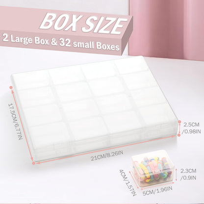CINDALOG 2PACK Bead Storage Containers, 32 Grids Clear Plastic Bead Organizer Craft Organizers and Storage Box with Secure Hinged Lid for Jewelry Charms, Nail Jewelry Rhinestones, DIY Supply Case
