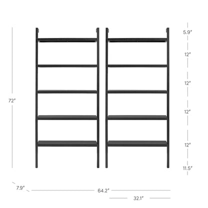 Nathan James Beacon Bohemian 5 Tier Bookshelf, Wall Mounted Bookcase, Solid Wood Bookshelf in Black Oak, Set of 2