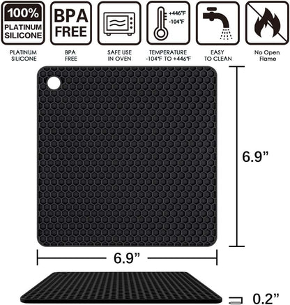 Silicone Trivet Mats Hot Mat, Robust Non Slip Coasters, Heat Resistant Mats (Black)