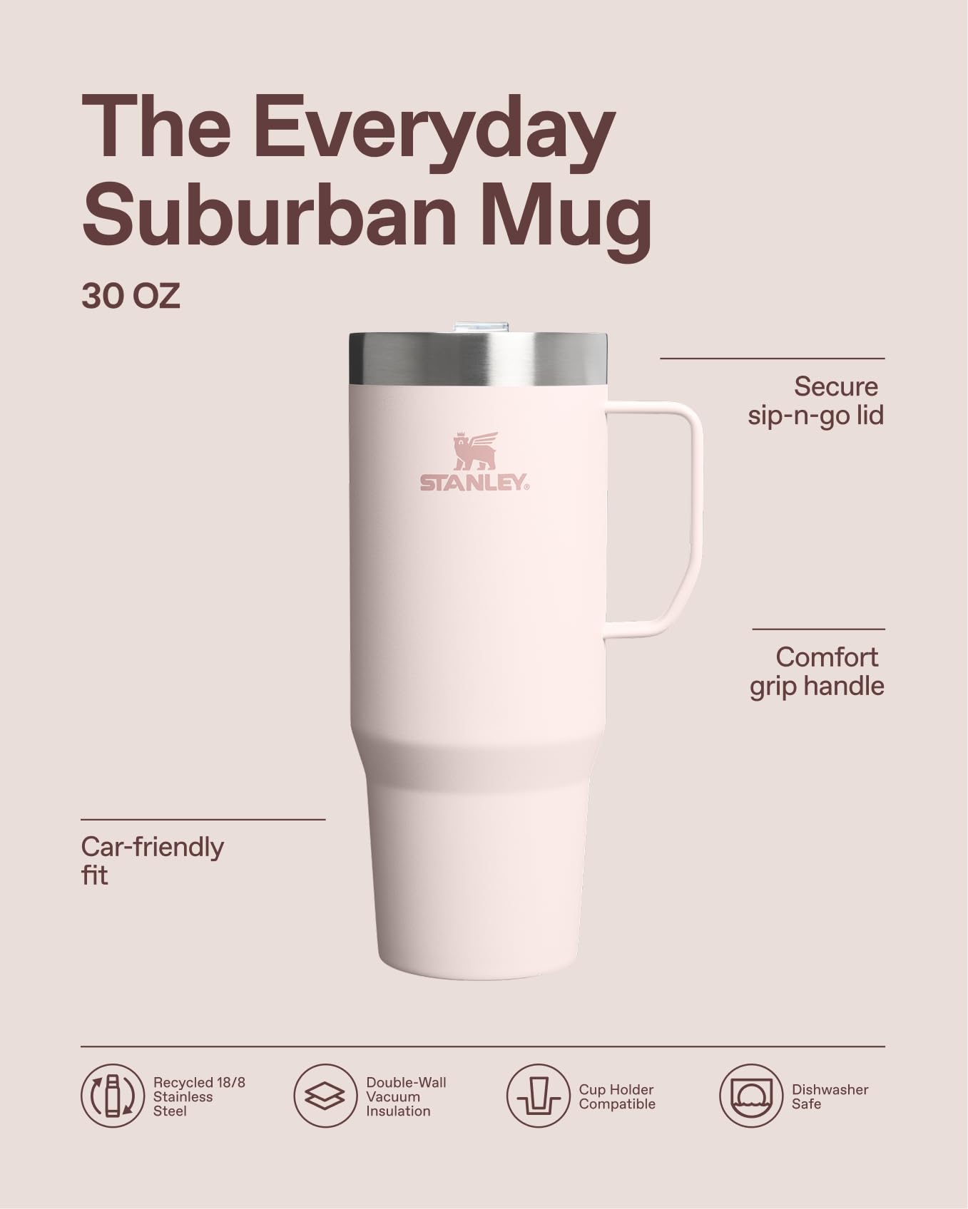 STANLEY The Everyday Suburban Mug | 30 oz | Drink Through Lid | Cup for Coffee, Tea and Drinks | Insulated Stainless Steel Coffee Mug | BPA-Free | Dried Pine