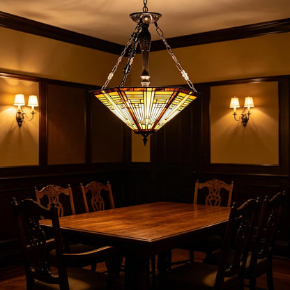 COTOSS Tiffany Pendant Light Fixtures,22" Wide Large Stained Glass Inverted Ceiling Pendant for Dining Room,Antique Style 3 Lights Hanging Lamp for Sitting Room Foyer