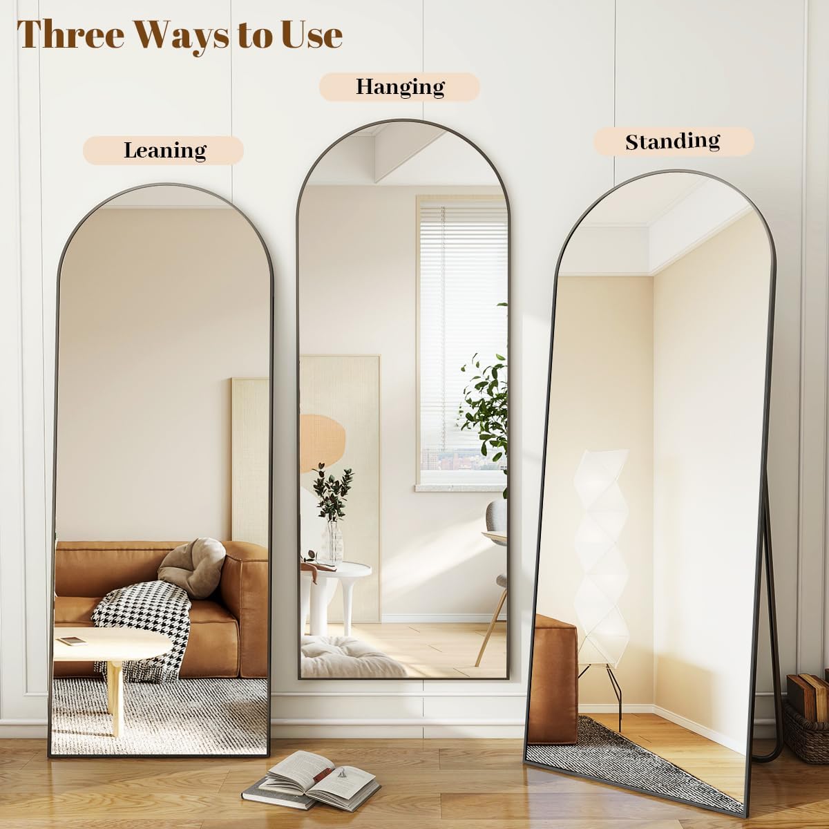 Koonmi 40"x80" Arched Full Length Mirror, Black Large Floor Mirror with Aluminum Alloy Frame, Standing Hanging or Leaning Wall-Mounted Full Body Mirror for Living Room and Bedroom