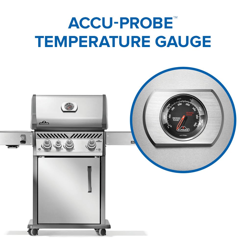 Napoleon Rogue PRO 425 Propane Gas Grill with Infrared Side Burner, Stainless Steel, Durable 4-Burner BBQ
