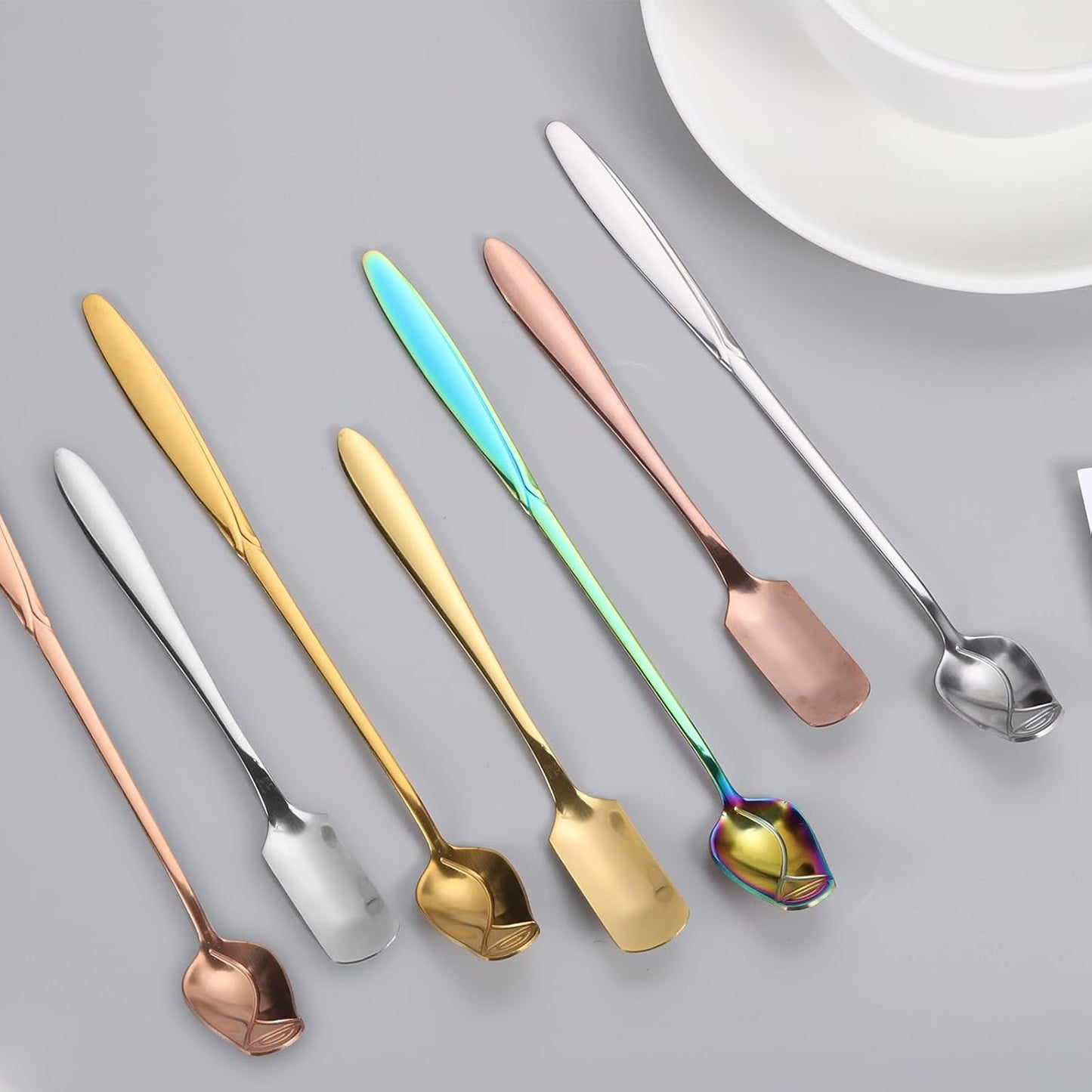 uxcell 7 Inch Stainless Steel Coffee Spoons, Rose Flower Shape Spoons for Ice Tea, Dessert, Colorful