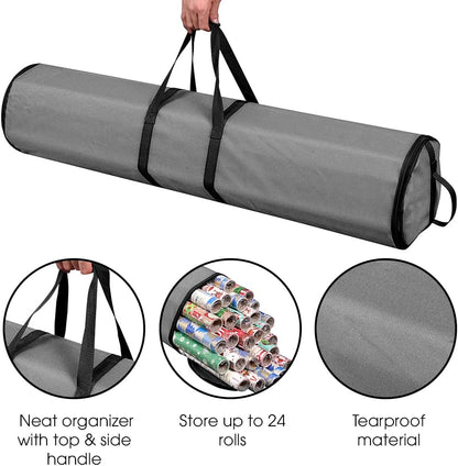 ProPik Gift Wrap Storage Bag - Heavy Duty Organizer for 48 Rolls | 40-Inch Long | Gray with Handles