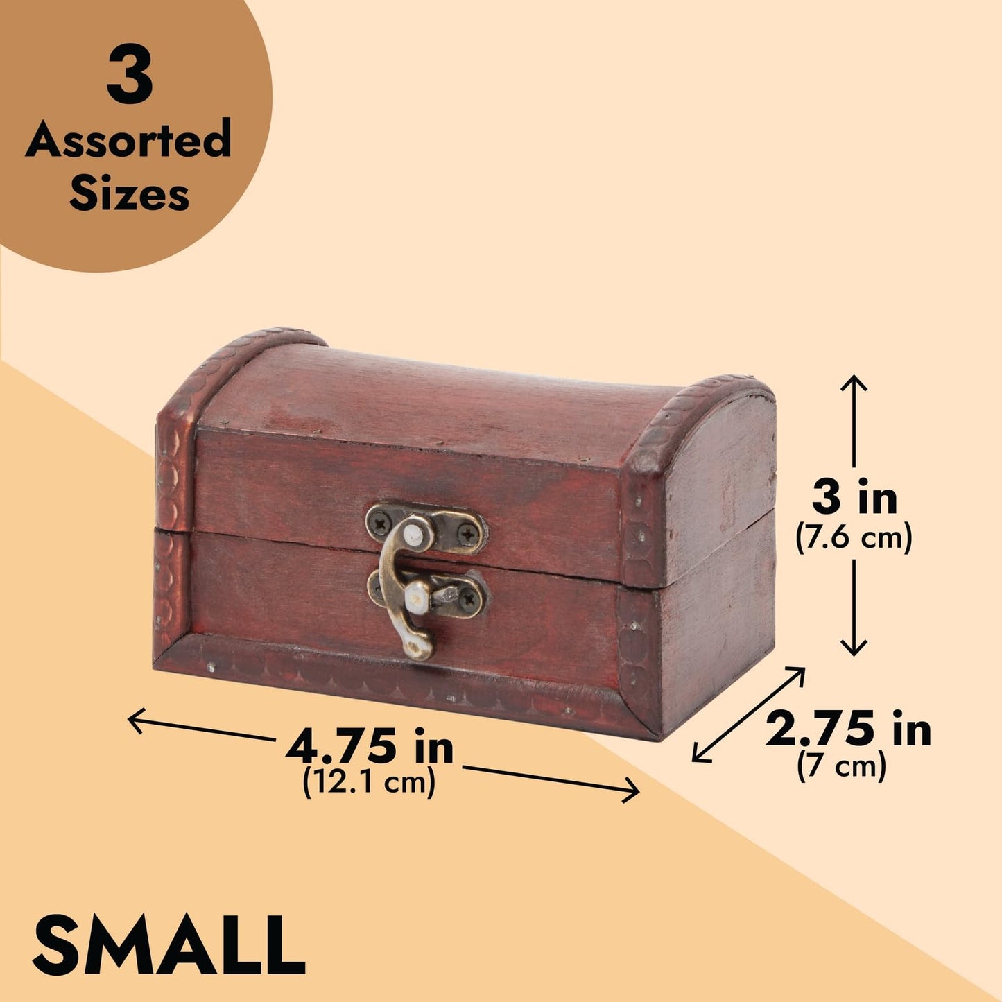 Juvale Treasure Chest Storage Boxes - Dark Brown Wood, Antique Style, Set of 3 - Pirate Chest Decor & Treasure Box for Classroom, Party Decorations & Kids Toy Organization