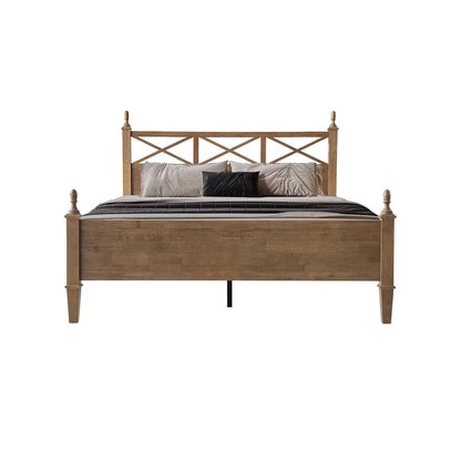 King Size Solid Wood Bed Frame, Platform Bed with Headboard & Footboard, 12 Heavy-Duty Slatted Base with Metal Legs, No Box Spring Needed, Noise-Free & Anti-Slip, Easy Assembly, Barnwood Finish RIK-30