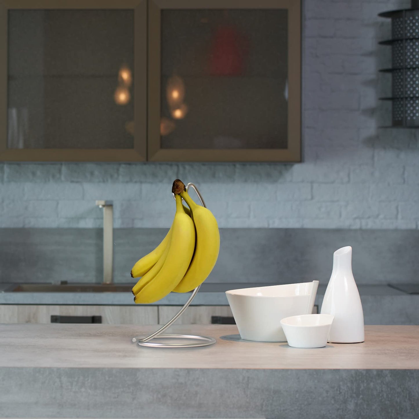 Blue Donuts Modern Banana Hanger - Chrome Banana Stand for Kitchen Countertop