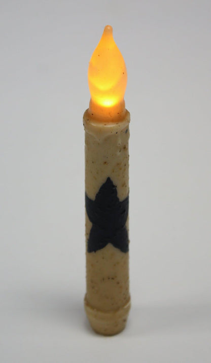 Set of 2 Primitive LED Taper Candles with Black Star, Battery Operated, Wax-Dipped