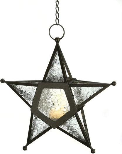 Zings & Thingz Beautiful Hanging Star Candle Lantern, 9.5" Tall, Clear Glass