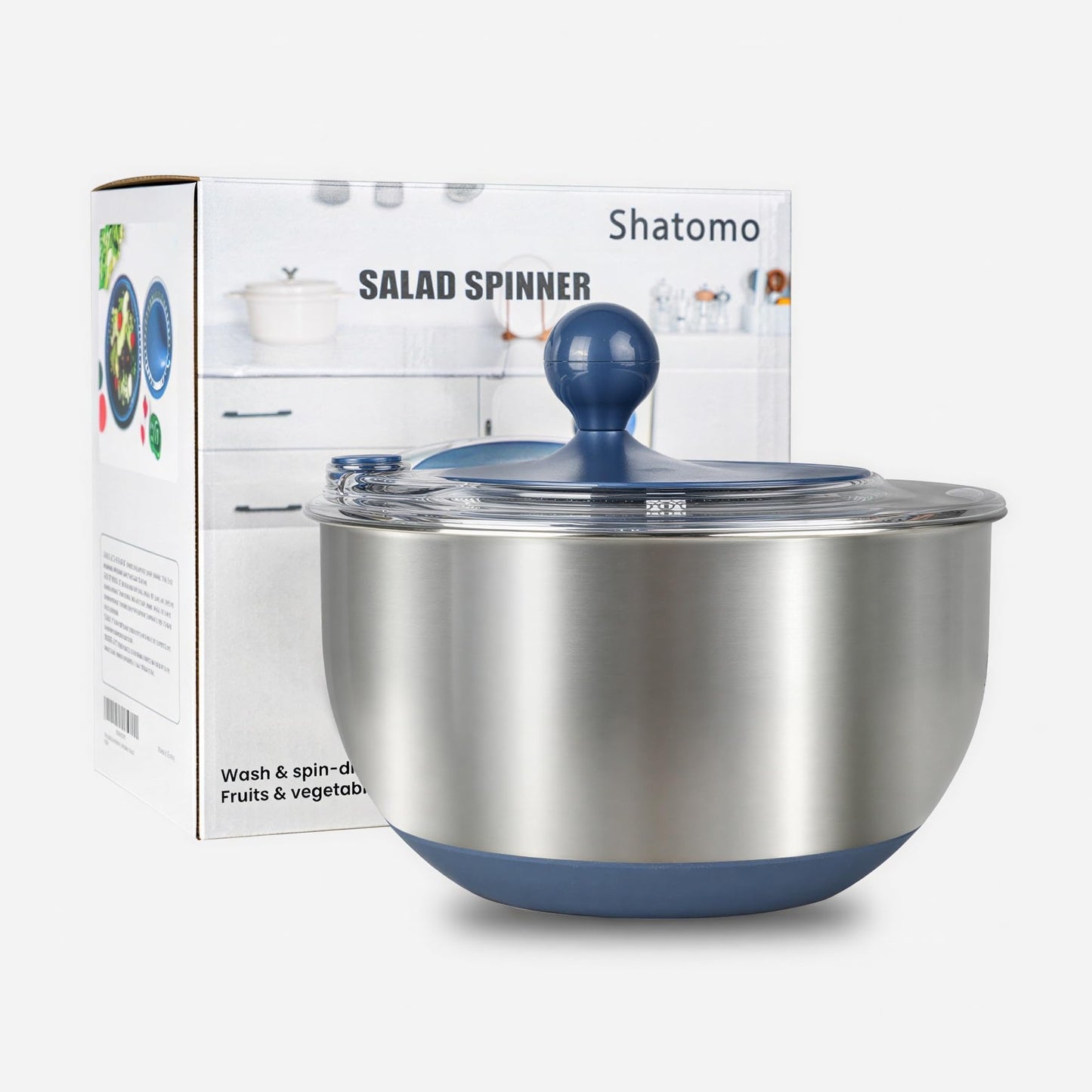 Stainless Steel Salad Spinner, 5.3 Qt Lettuce Spinner with Non-Slip Base, Drain and Stop Button, Fruit and Vegetable Washer and Dryer Spinner