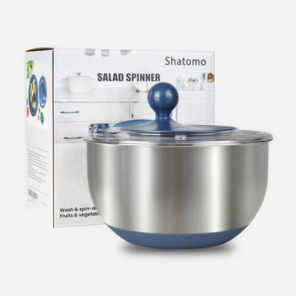 Stainless Steel Salad Spinner, 5.3 Qt Lettuce Spinner with Non-Slip Base, Drain and Stop Button, Fruit and Vegetable Washer and Dryer Spinner
