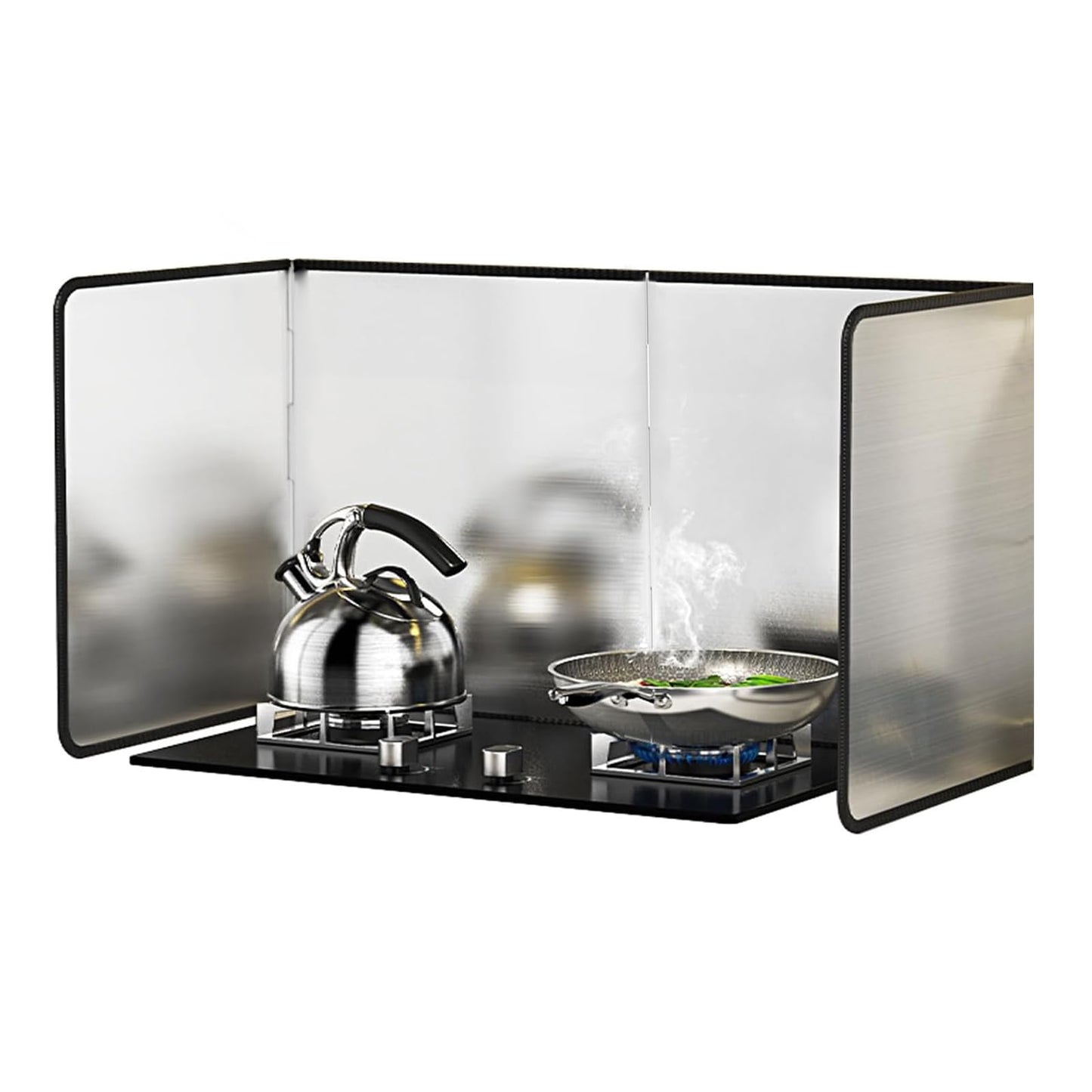 KOBSAINF 4 Sided Splatter Guard,Foldable Stainless Steel Oil Splatter Screens for Frying,Oil Splash Insulation Board,Nonstick Oil Splatter Guard Stove Heat Insulation Board for Cooking