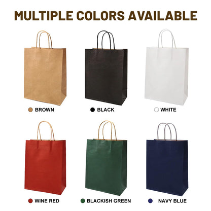 LIHOMR Gift Bags 8.25" x5.9 x3.15 100Pcs White Kraft Paper Bag with Handles for Small Business Christmas Bulk, Wedding, Party Favor, Shopping, Lunch, Halloween Trick-or-Treat Bags