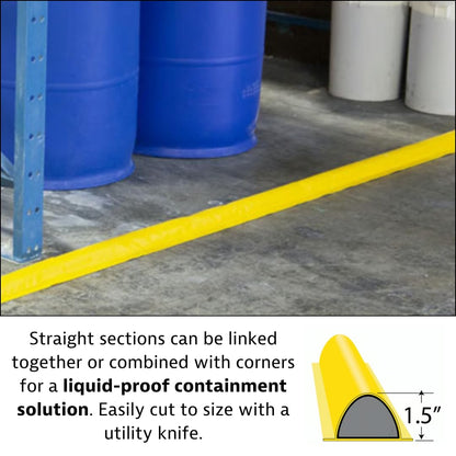 Justrite Make-A-Berm™ Fuel Spill Containment Curbs 15' Long x 1.5" High Straight Section, Custom Chemical Spill Containment Berm System, Yellow PVC Coated Fabric, Made in The USA, 28486