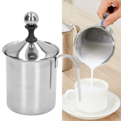 Manual Milk Frother, 27oz Stainless Steel Hand Pump Milk Frother with Double Layer Filter and Lid, Handheld Milk Foam Maker for Coffee, Latte, Cappuccino, Frappe, Matcha, Hot Chocolate