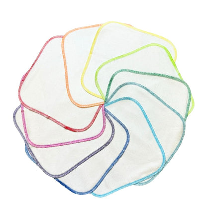 Gina's Soft Cloth Shop 2 Ply White Cotton Birdseye Wipes Set of 20 - Rainbow Edging, Made in USA