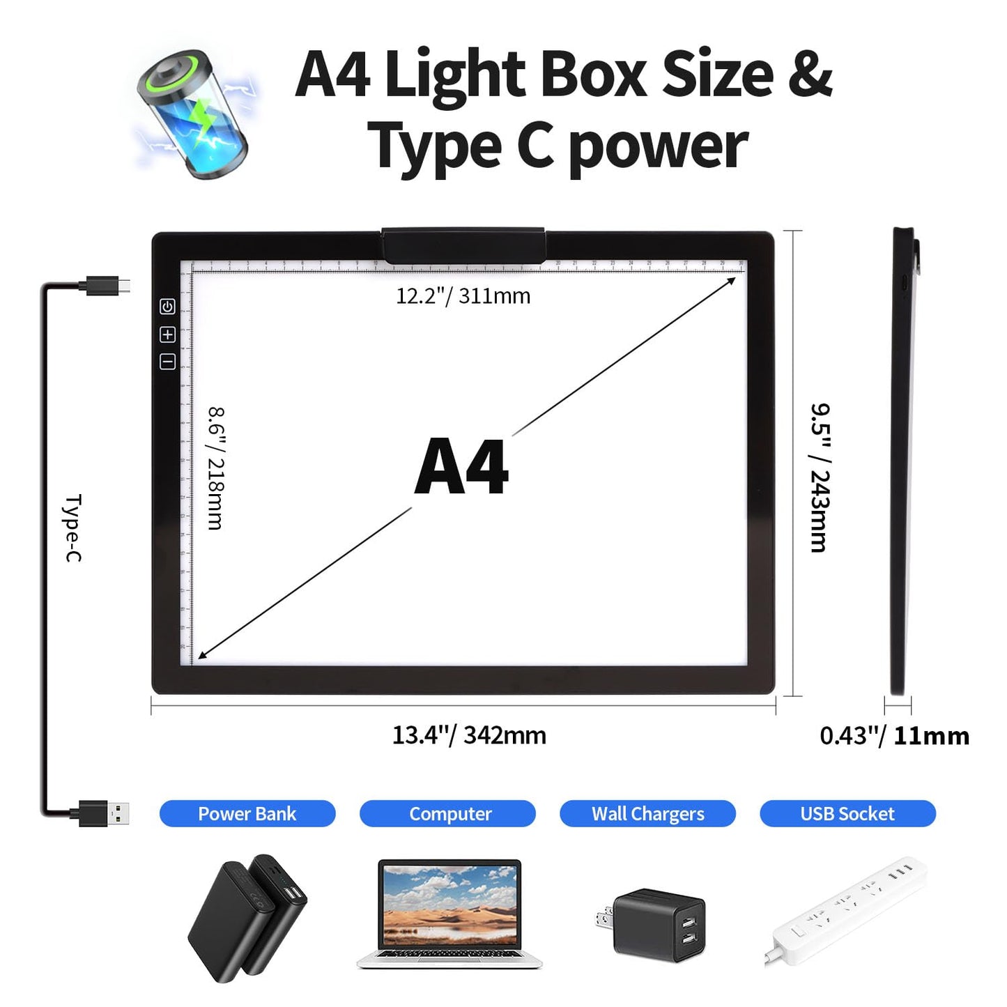 Rechargeable A4 Light Pad with Carry Bag & Stand,Ultra Thin Light Table with Clip,6 Levels of Brightness Light Box for tracing,Diamond Painting.led Light Board for Artists,Drawing,Sketching,Animation