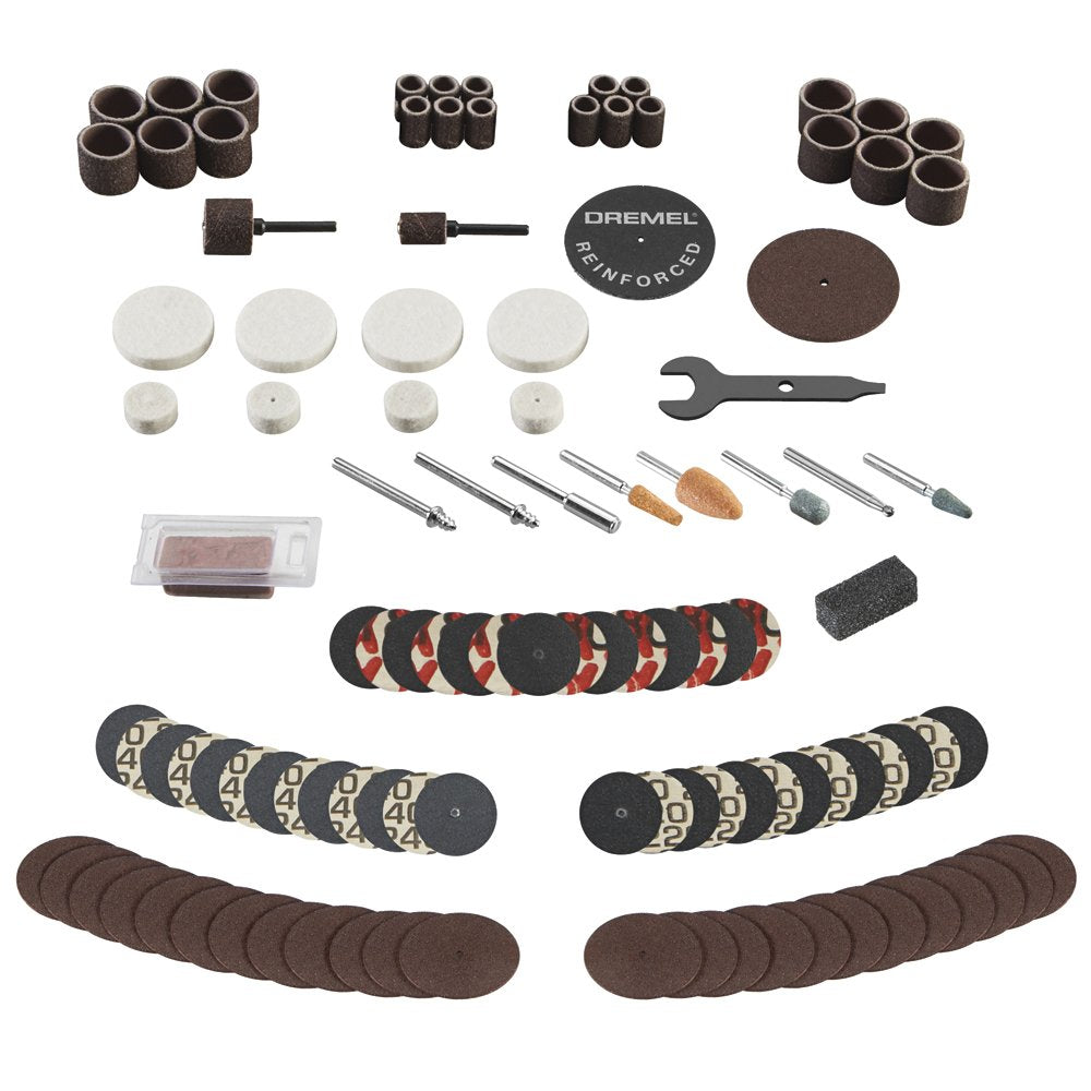 Dremel 709-02 110-Piece All-Purpose Rotary Tool Accessory Kit- Includes a Carving Bit, Sanding Drums, Grinding Stones, Cutting Discs, and a Storage Case, Gray