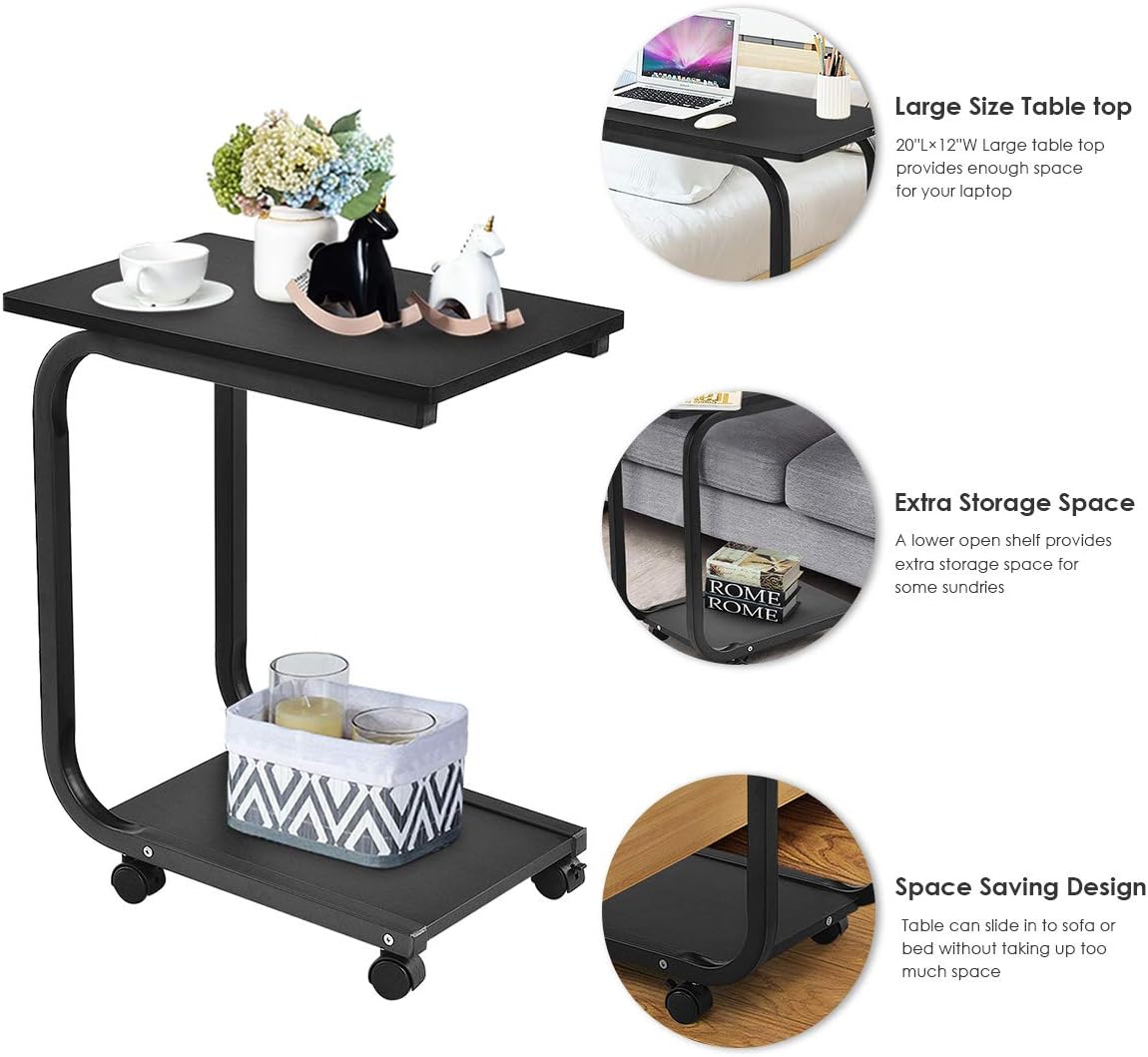 Tangkula Versatile C Table - Black Snack & Coffee Tray for Living Room