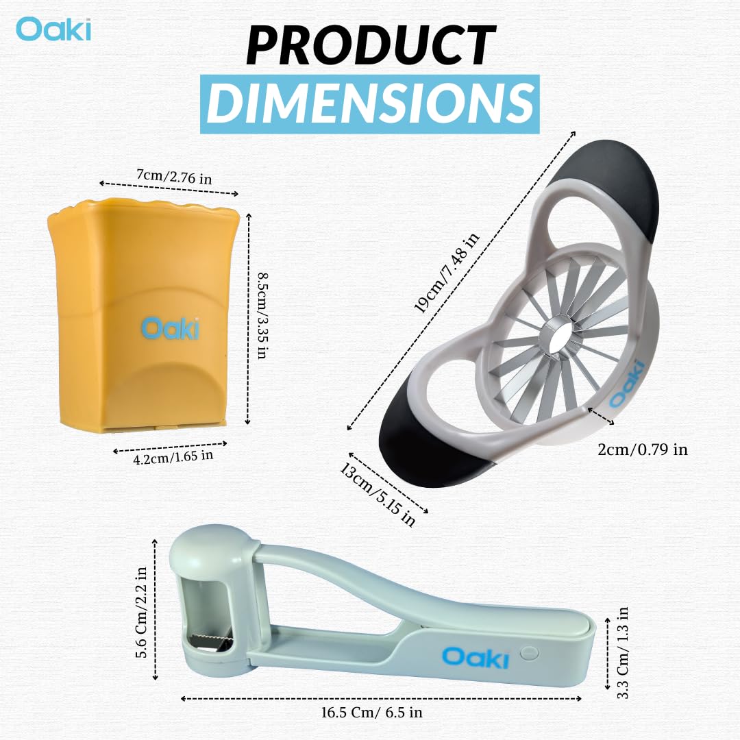 Oaki Bitty Bites Bundle | 3-in-1 Fruit Cutter Set | Apple, Grape, Strawberry Slicer & More | Precision Food Prep Slicer Set