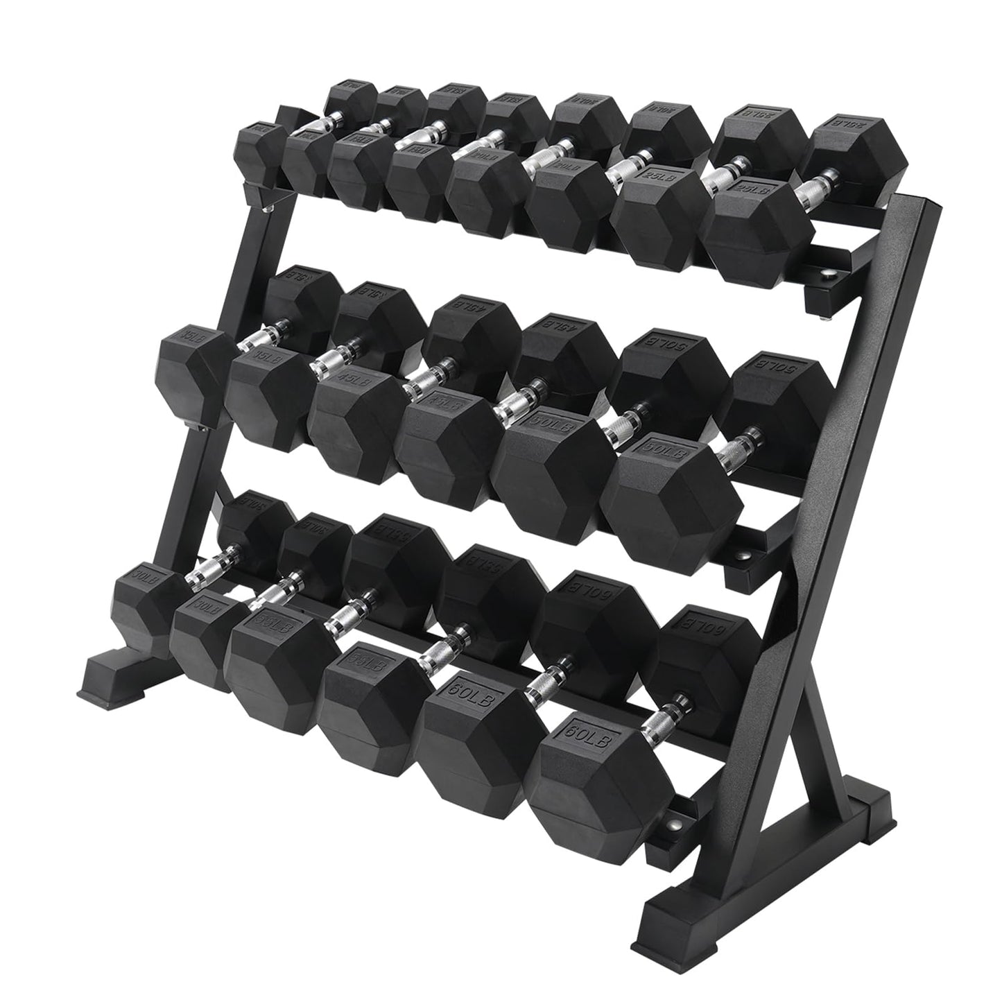 RITFIT Rubber Hex Dumbbells Set with Rack, 180-780LB Heavy-Duty Cast Iron Core, Knurled Chrome Handle, Space-Saving Storage Rack for Home Gym Strength Training