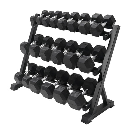 RITFIT Rubber Hex Dumbbells Set with Rack, 180-780LB Heavy-Duty Cast Iron Core, Knurled Chrome Handle, Space-Saving Storage Rack for Home Gym Strength Training