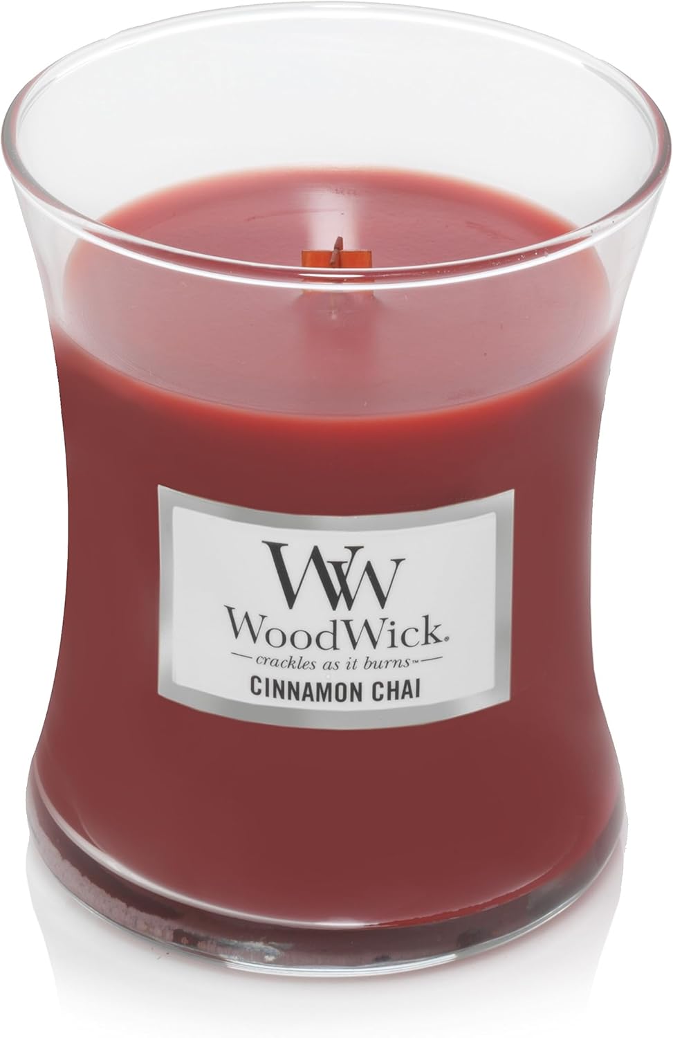 WoodWick Medium Hourglass Scented Candle, Cinnamon Chai, with Crackling Wick, Burn Time: Up to 60 Hours