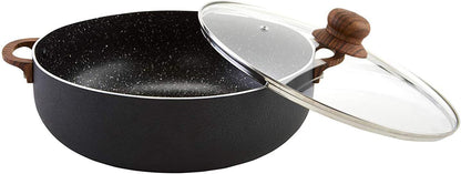 IMUSA USA Black 4.4Qt Stone Caldero with Woodlook Handles, 4.4 Quart