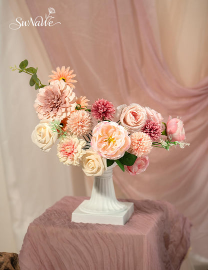 SWNAWE Pink Flowers Artificial Roses Combo Set Fake Pink Silk Flowers Faux Peony Flowers Mix Chrysanthemum Dahlia with Stems for Wedding Bouquets Baby Bridal Shower Party Floral Arrangements Decor