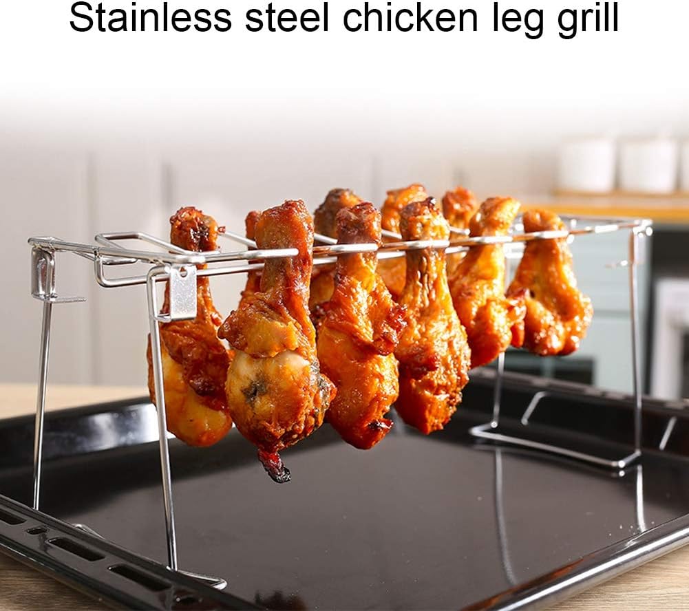Zerodis 2 Pcs Chicken Leg Wing Grill Rack, 12 Slots Stainless Steel Barbecue Roaster Stand for Outdoor Cooking