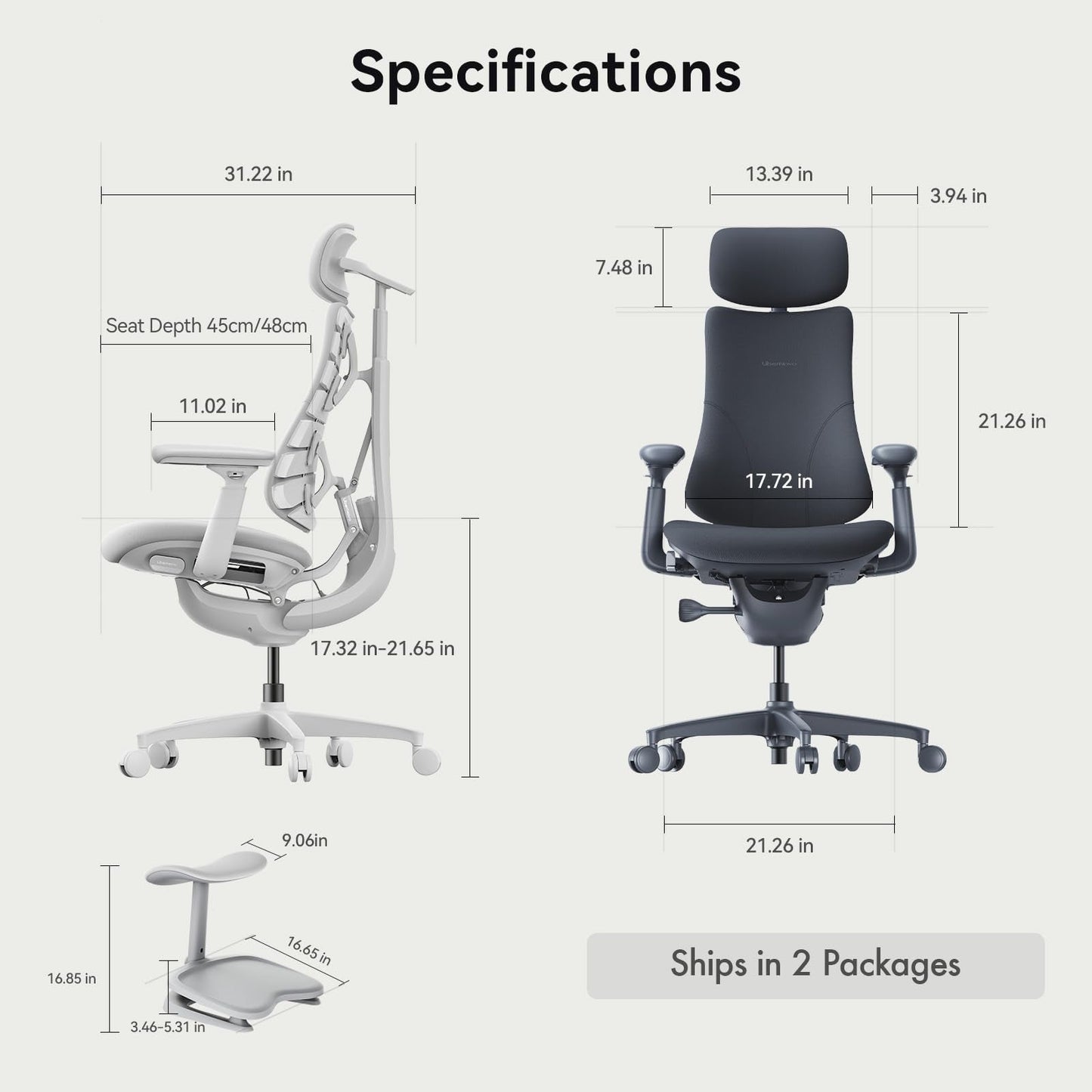 LiberNovo Dynamic Ergonomic Desk Chair + StepSync Footrest Bundle - Comfy Home Office Chair with Adaptive Lumbar Support, 160° Recline & Built-in Spine Stretch, Gray+45cm
