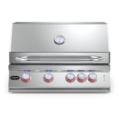 Hygrill Premium XTR 32-Inch Built In Grill, Stainless Steel 4-Burner Grill Head for Outdoor Kitchen with Rear Infrared Burner and LED Lights, Natural Gas
