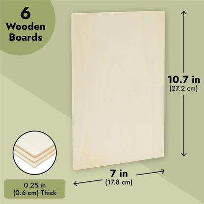 Juvale Wood Boards - 10.6 x 7 x 1/4 in, 6 Pack, Unfinished Poplar Plywood - Wood for Crafts, Blank Wooden Signs & DIY Painting Panel