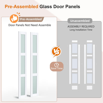 EaseLife Preassembled Bi-Fold Doors, for 72"x 80" Opening,Tempered Frosted Glass Closet Folding Barn Door with Concealed Hardware Kit,MDF Wood Panel,Water-Proof PVC Surface,Easy Installation