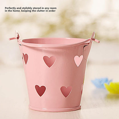 Tinplate Metal Bucket with Handle, 12pcs Mini Hollow Love Candy and Snack Storage Tin Bucket for Gardening Crafts, Home