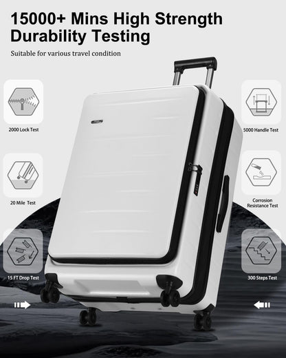 CENSIEN Luggage Sets 2 Pieces, 20 Inch Carry On Luggage and Expandable 28 Inch Checked Luggage with Spinner Wheels, Lightweight ABS+PC Hard Shell Suitcase with Front Opening, TSA Lock (White, 20/28)