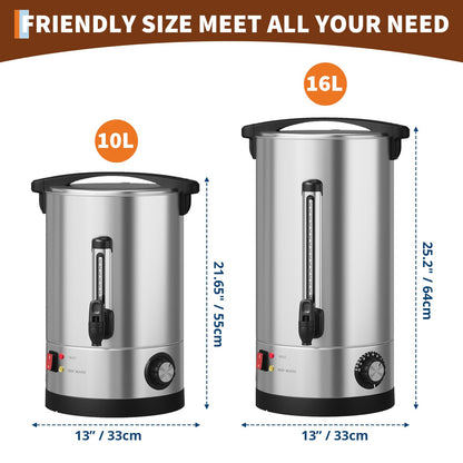 60 Cup Large Coffee Urn with Double Wall Insulation, 10L/2.6 Gallon Stainless Steel Commercial Electric Coffee Dispenser with Hot Drinks and Hot Water, for Weddings, Parties, Catering, and Buffets