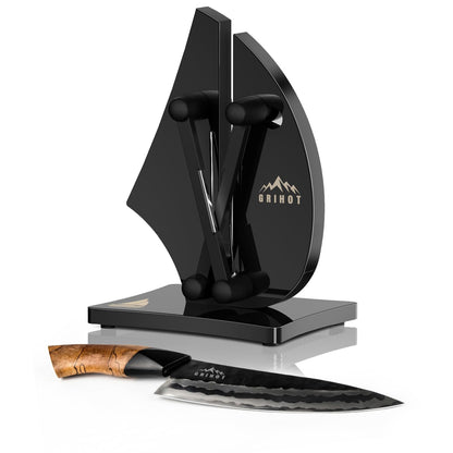 Grihot VN3 Professional Knife Sharpener | 3-Action Streamlined Sailboat Design for Effortless Knife Sharpening - The Ultimate Tool for Precision 11 to 21 Degree Angles (Obsidian Color)