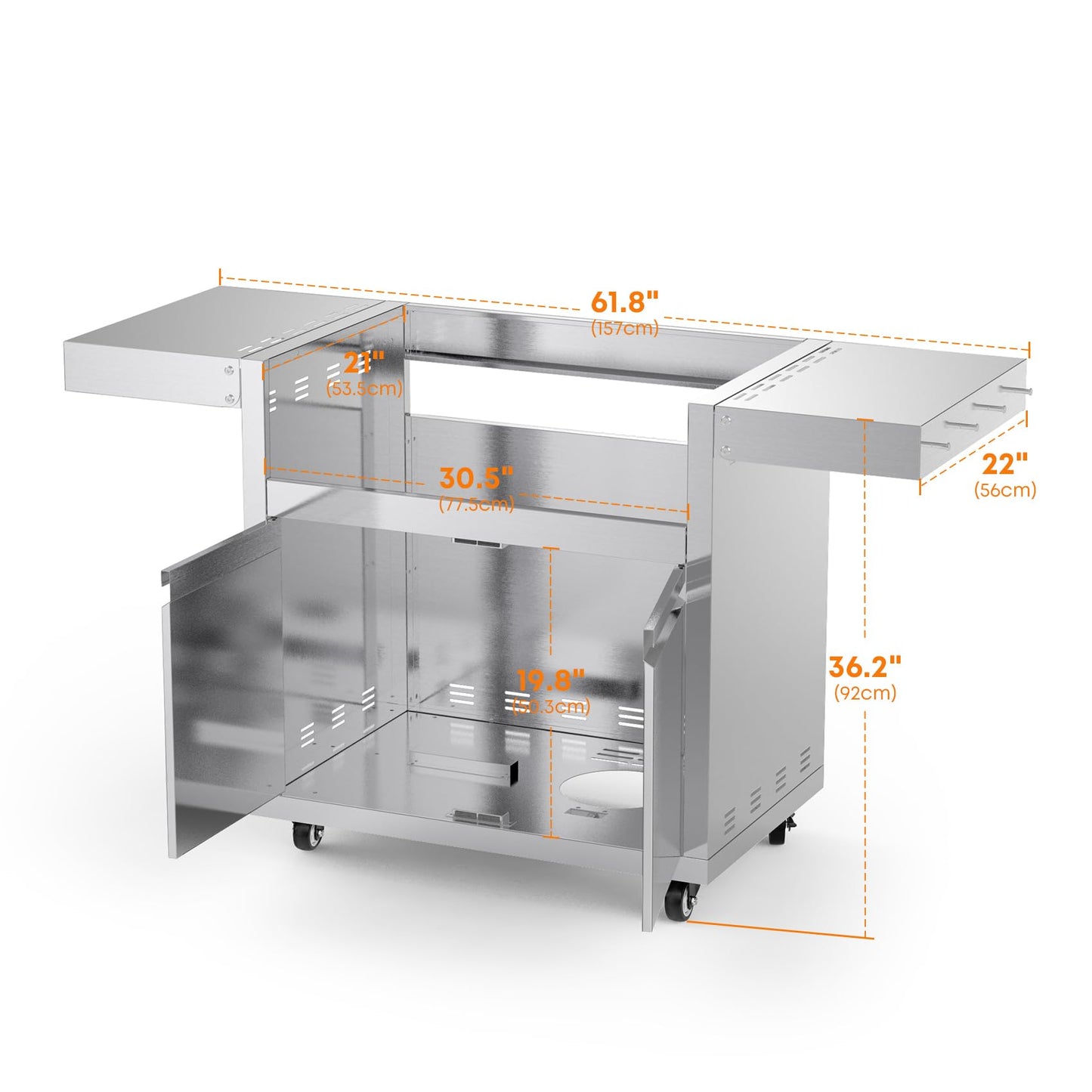 Stainless Steel Grill Cart for Hygrill 4-Burner Built-In Gas Grill, Outdoor Kitchen Island with Foldable Side Shelves and Storage Cabinet